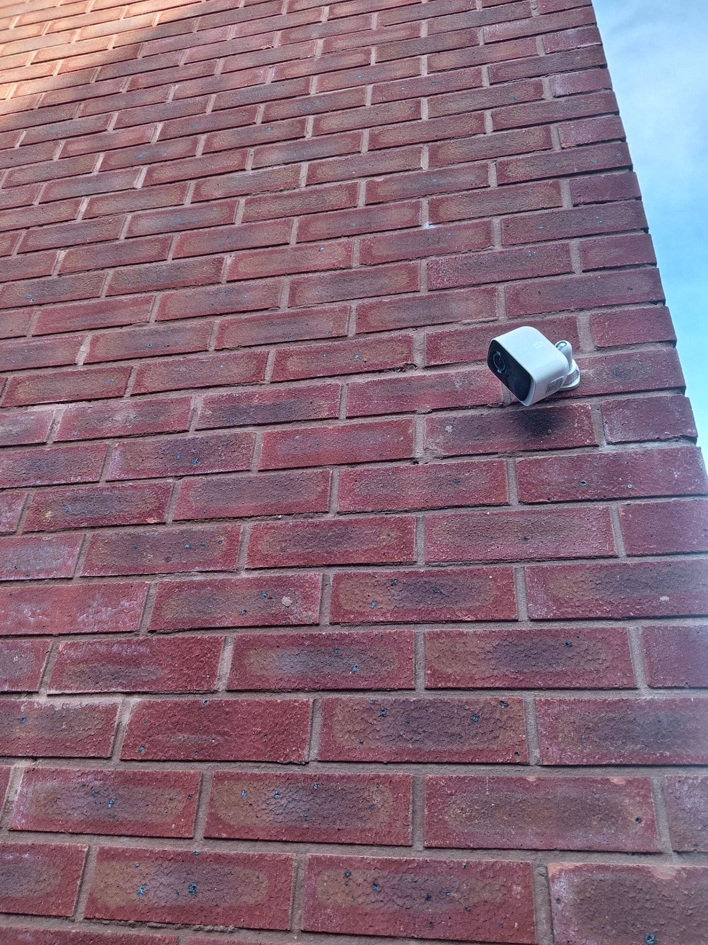 Eufy security camera mounted and set up on brickwork — South Wales install