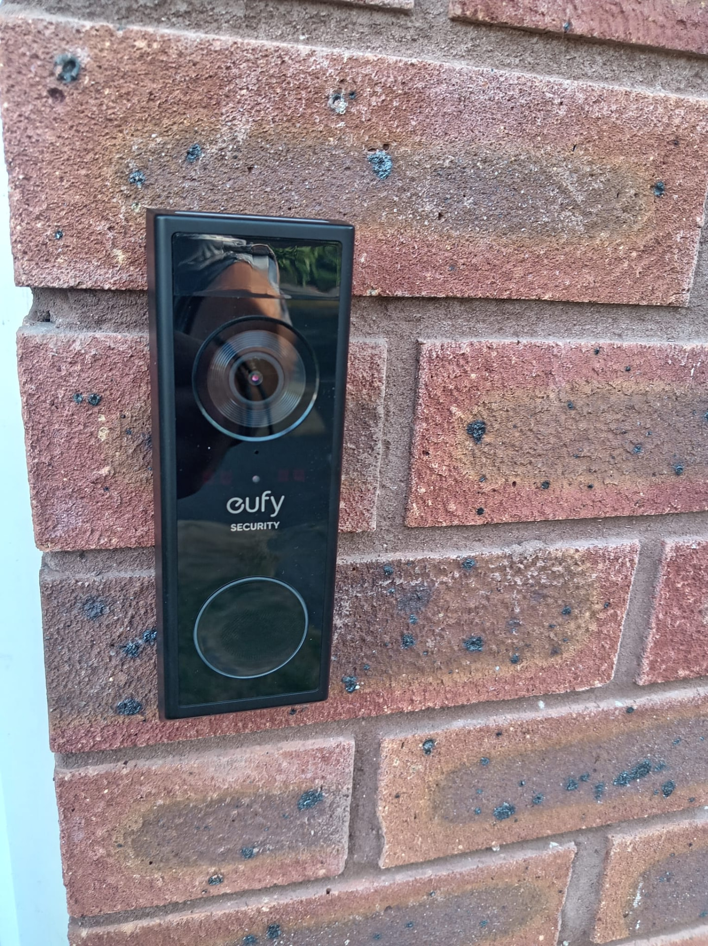 Video doorbell installed and wired on brickwork — South Wales smart security