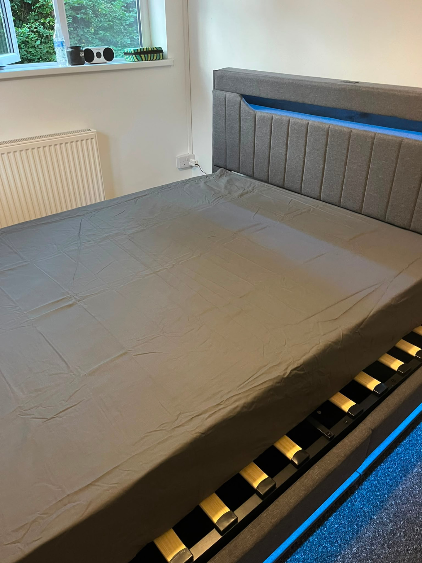 Completed bed frame with LED headboard lighting — South Wales assembly